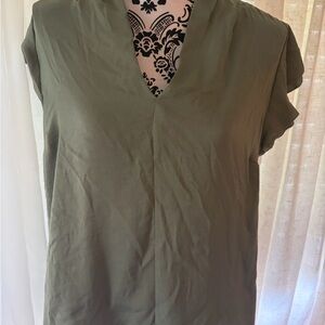 Nine West Olive Green V-Neck Cap Sleeve Blouse